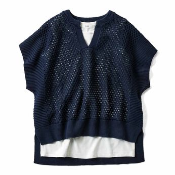 IEDIT | レイヤード コーデ メッシュニット 接触冷感 タンクトップセット 〈ネイビー〉