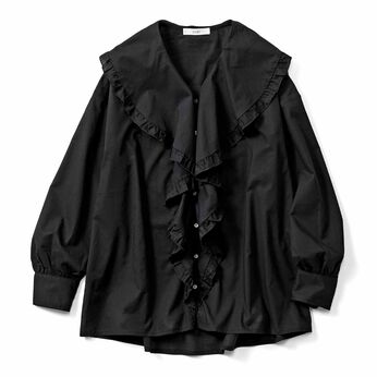 IEDIT［イディット］ | コットン ラッフル カラー ブラウス 〈黒〉