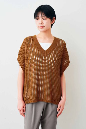 IEDIT［イディット］ | メッシュニット 接触冷感 タンクトップ ベストバランス レイヤード セット 〈キャメルブラウン〉