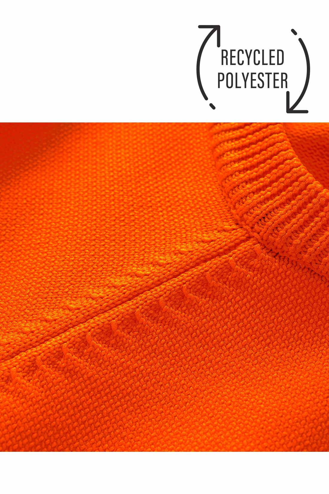 IEDIT[イディット]　袖口配色がきいた リサイクルポリエステル素材のゆるシルエットのバウンシーニット〈オレンジ〉