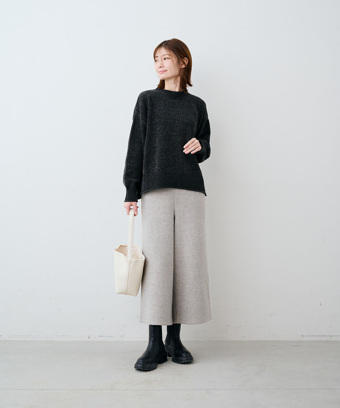 IEDIT［イディット］|IEDIT[イディット]　ウールライク素材のクロップド丈ワイドパンツ（WEBサイズ）