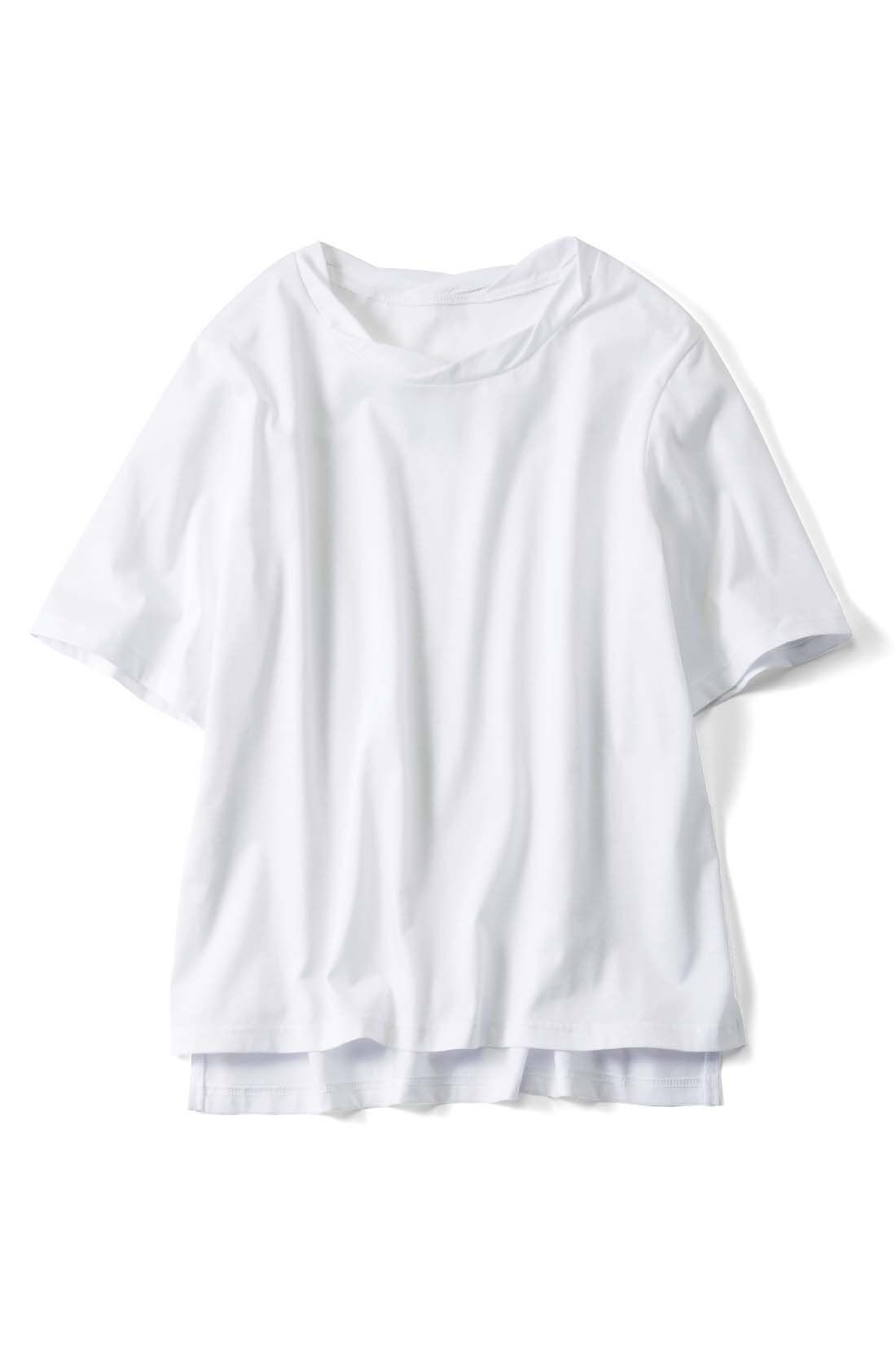 IEDIT|上品な光沢とやわらかさ 大人のシルク混Tシャツ〈オフホワイト〉【おはだが気になるみんなへ】