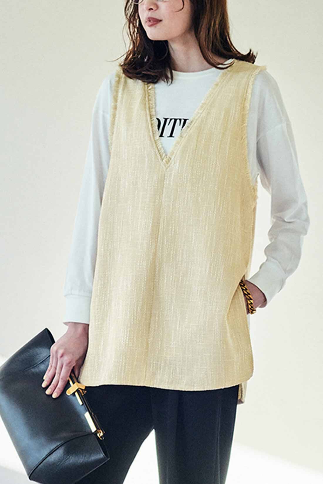 IEDIT[イディット]　こなれコーデがかなう ツイードベストと長袖ロゴTシャツのセット