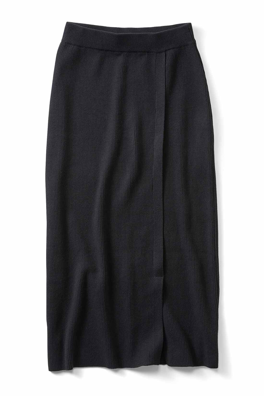 IEDIT[イディット]　Iラインシルエットのスリットデザインリブニットスカート〈グレイッシュネイビー〉|〈ブラック〉