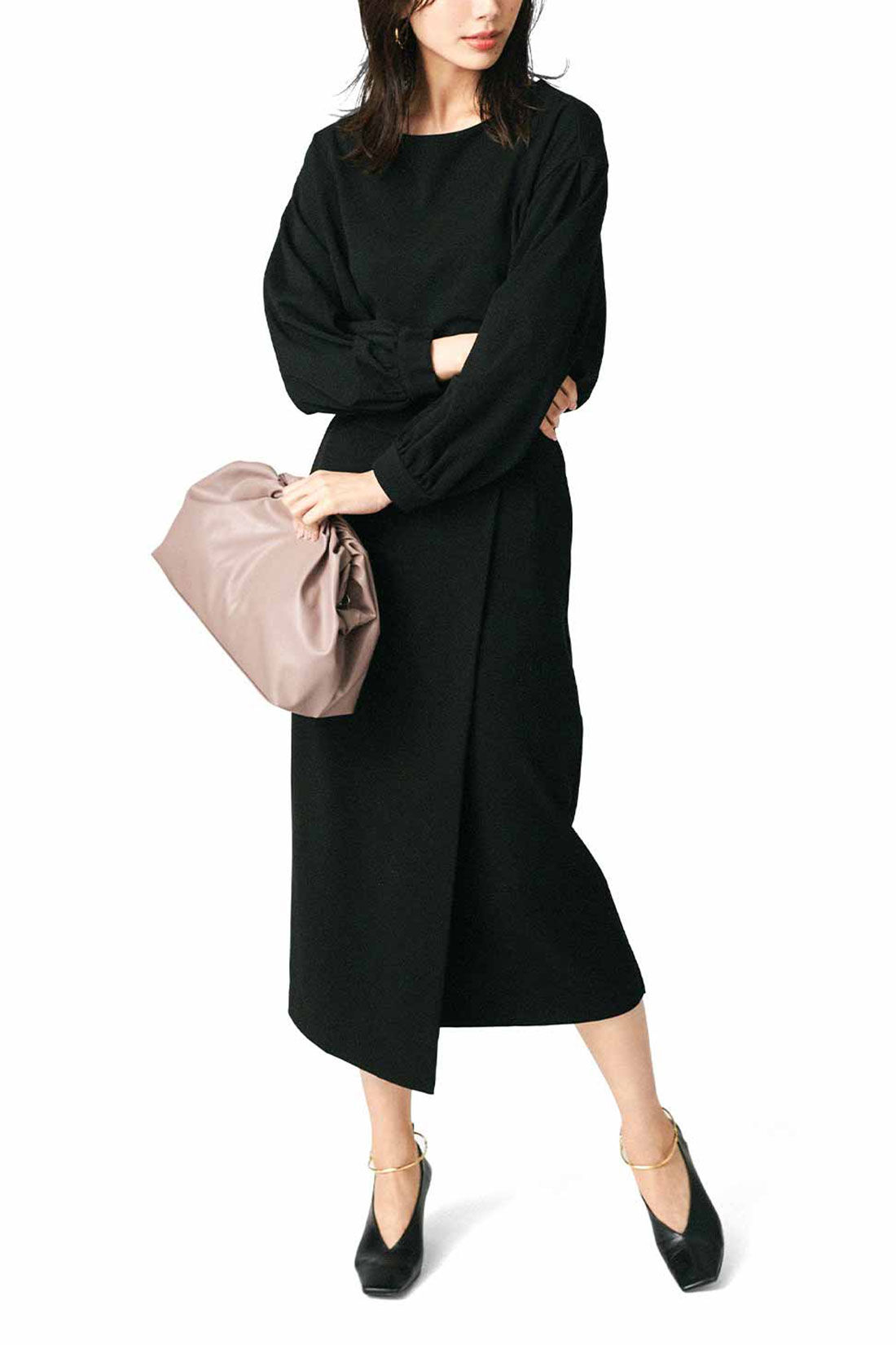 IEDIT|IEDIT[イディット]　いつもキレイな黒が続く オンオフ万能純黒デザインスカート〈ブラック〉