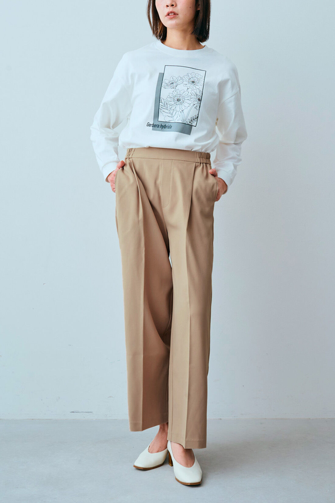 IEDIT［イディット］|IEDIT[イディット]　品よくこなれる　大人の洗練セミワイドパンツ〈ベージュ〉|モデル身長：164cm　着用サイズ：M