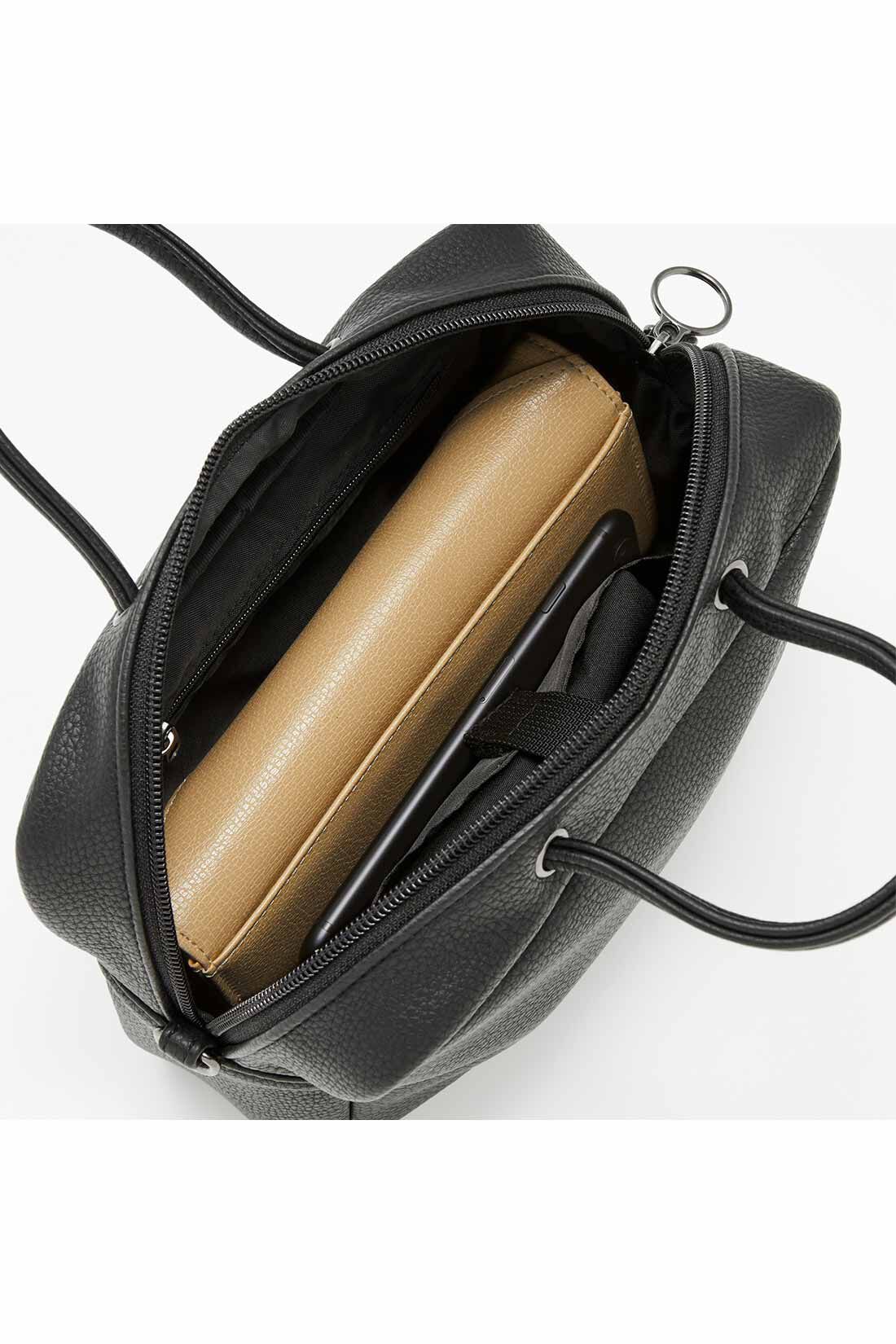 IEDIT|IEDIT[イディット]　福田麻琴さんコラボ ショルダーでデイリーにも！ ミニマルなフォーマルバッグとサブバッグセット〈ブラック〉|サブバッグを収納するポケットやファスナーポケット付き。長財布やふくさもすっぽり。