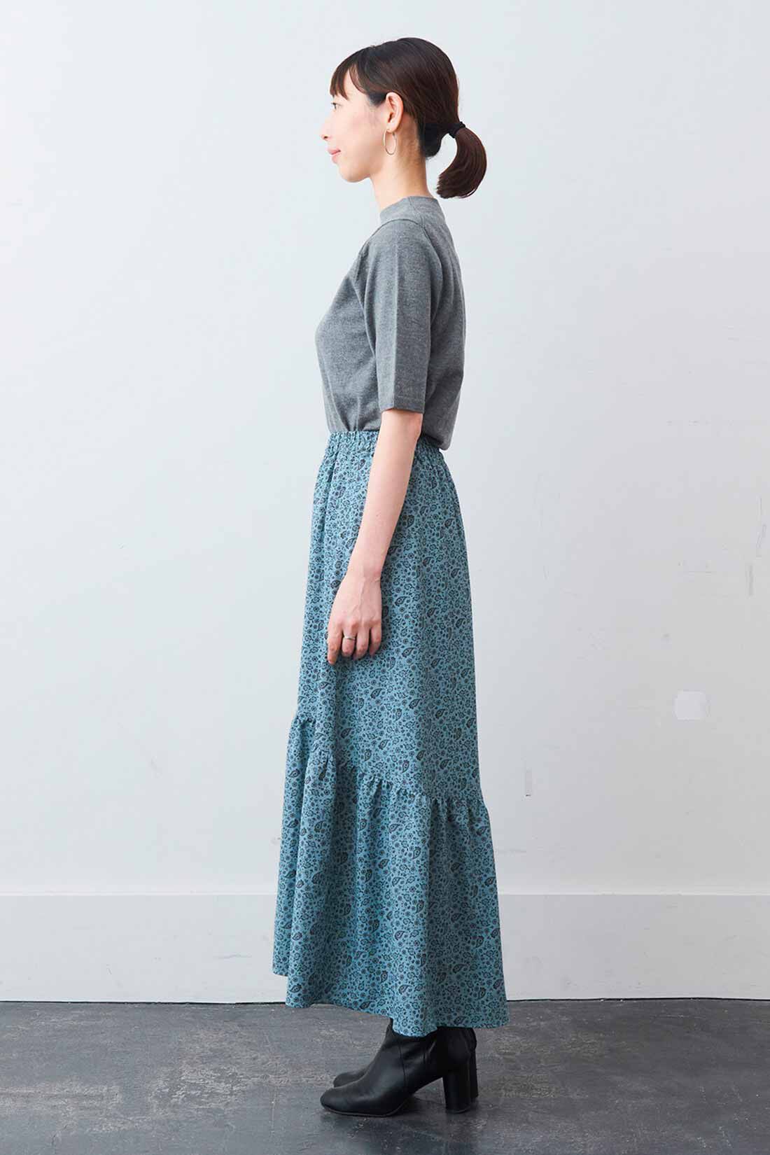 IEDIT[イディット]　福田麻琴さんコラボ 着まわし力抜群の2-WAYスカート〈グレイッシュブルー〉|モデル身長：160cm 着用サイズ：M