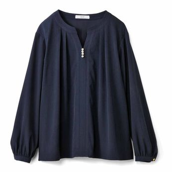 IEDIT［イディット］ | インナーカットソー付き ネックパール トップス〈紺〉
