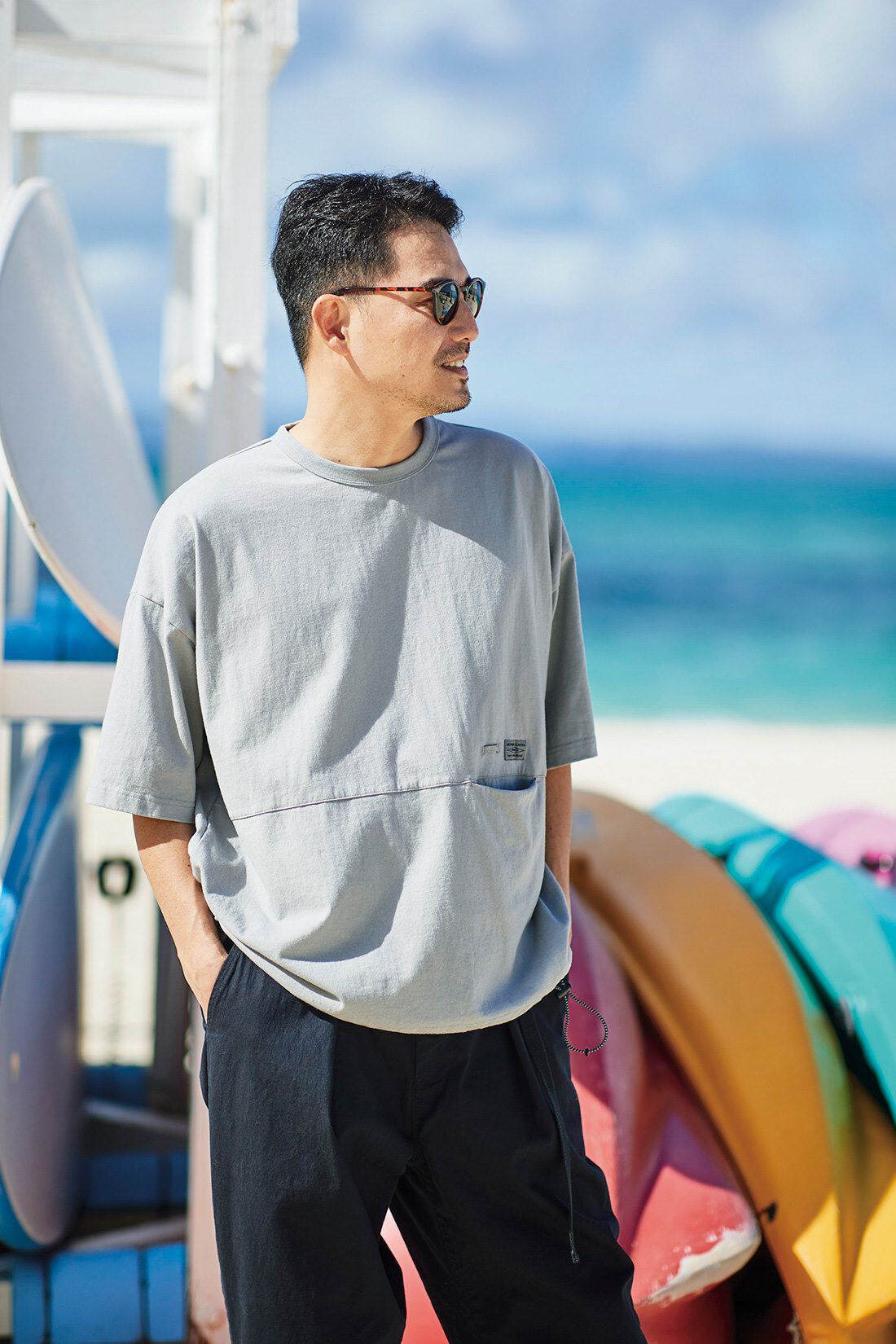 Sunny clouds［サニークラウズ］|サニークラウズ すそが絞れるTシャツ〈メンズ〉グレー