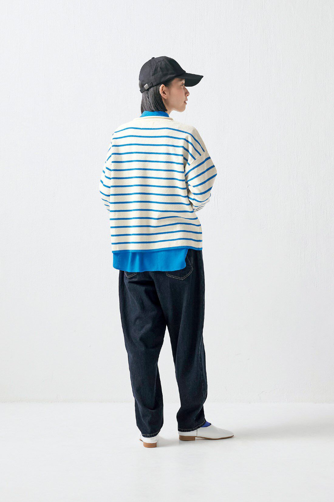 Sunny clouds|サニークラウズ まっ青ラインのボーダーセーター〈レディース〉|身長162cm/トップスMサイズ/ボトムスMサイズ