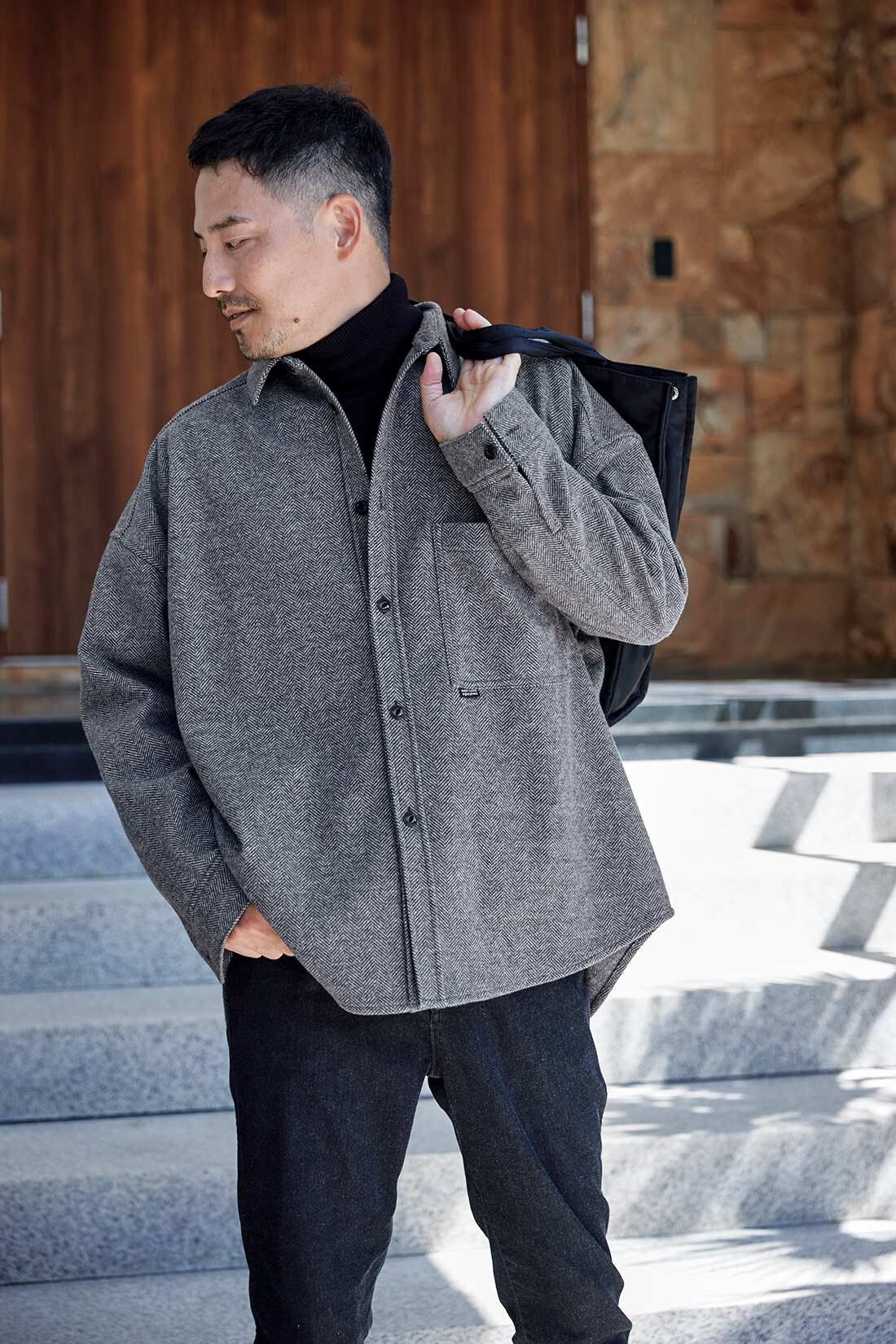 期間限定お買い得商品 |  通販 サニークラウズ ブランケットで作ったシックなシャツ〈メンズ ジャケット・アウター