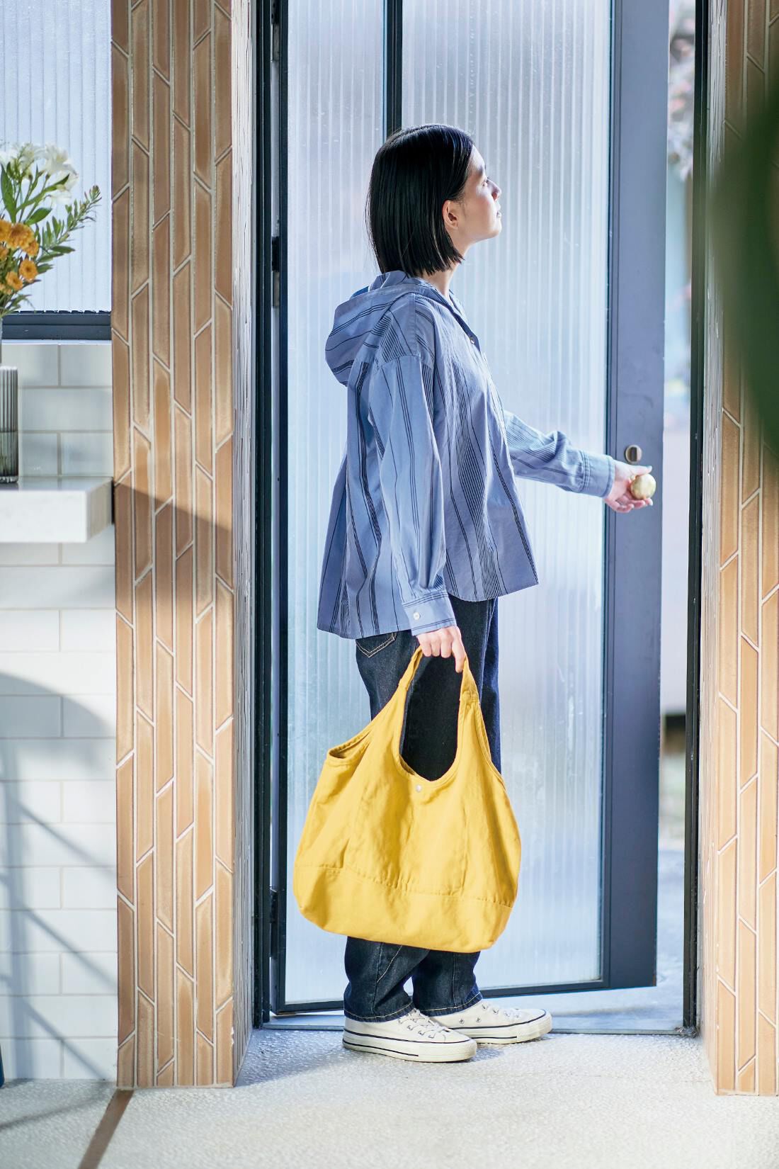 Sunny clouds［サニークラウズ］|サニークラウズ 斜めジーンズ〈レディース〉|身長162cm/トップスMサイズ/ボトムスMサイズ
