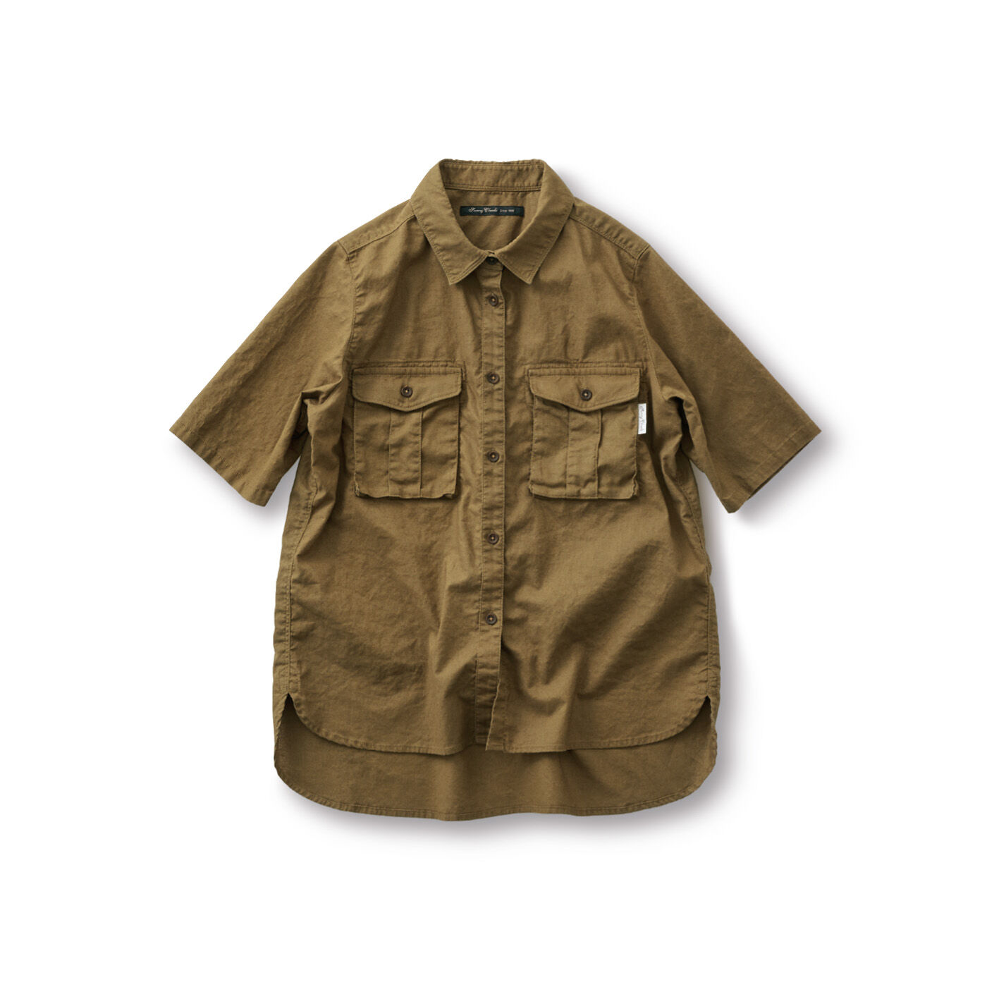 ブラウス シャツ ＴＨＲＥＥ　ＦＩＦＴＹ　ＳＴＡＮＤＡＲＤ　クロップド丈のストライプシャツ「シナモンベージュ」 レディース THREE FIFTY STANDARD クロップド丈のストライプシャツ