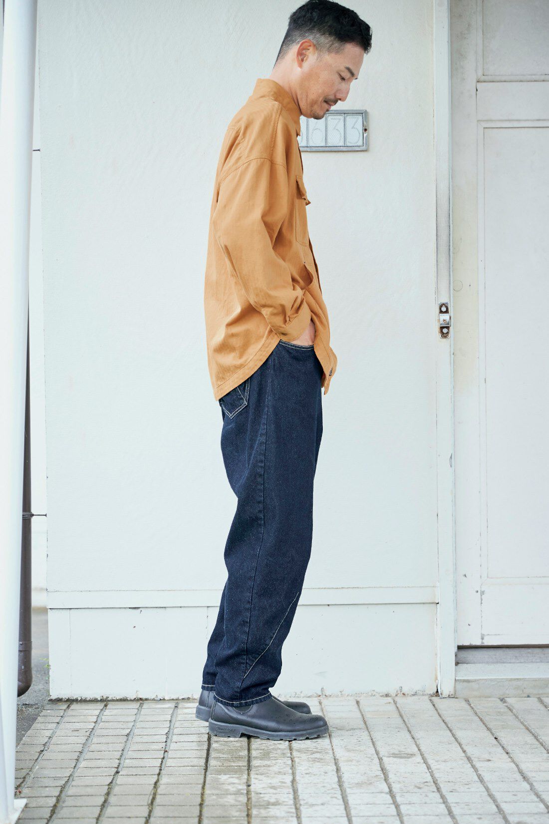 Sunny clouds［サニークラウズ］|サニークラウズ 斜めジーンズ〈メンズ〉|身長184cm/トップスLサイズ/ボトムスLサイズ