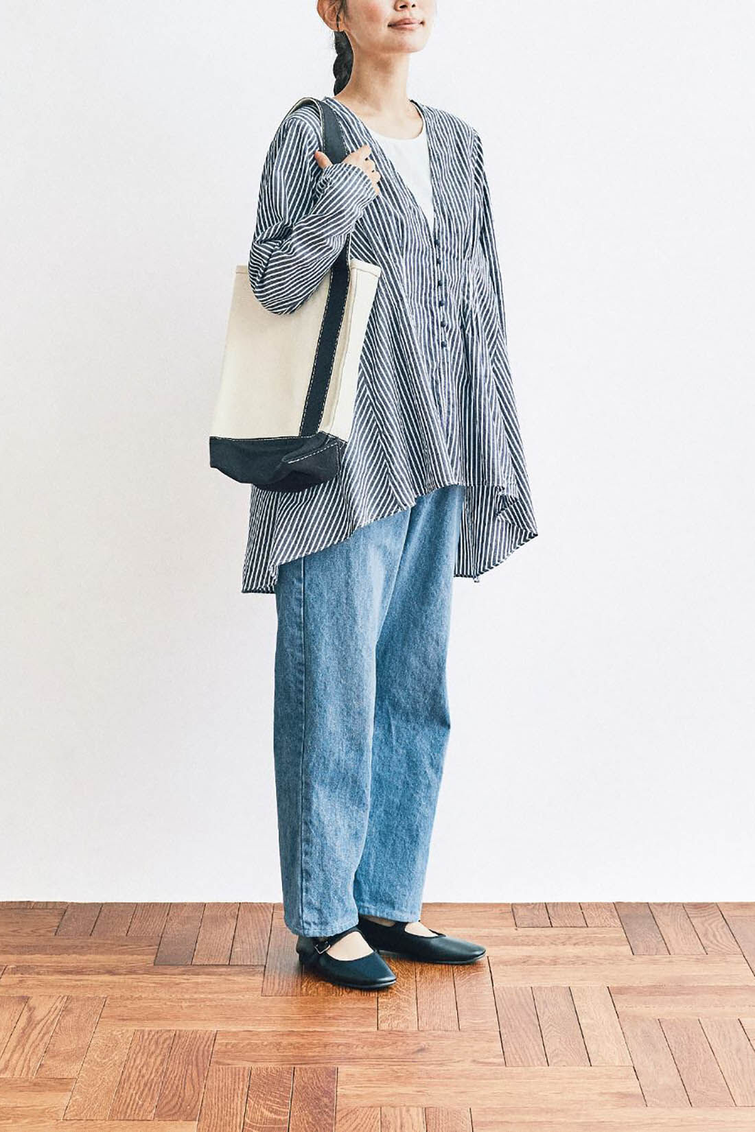 and myera|ａｎｄ　ｍｙｅｒａ　ストライプのオーバーブラウス