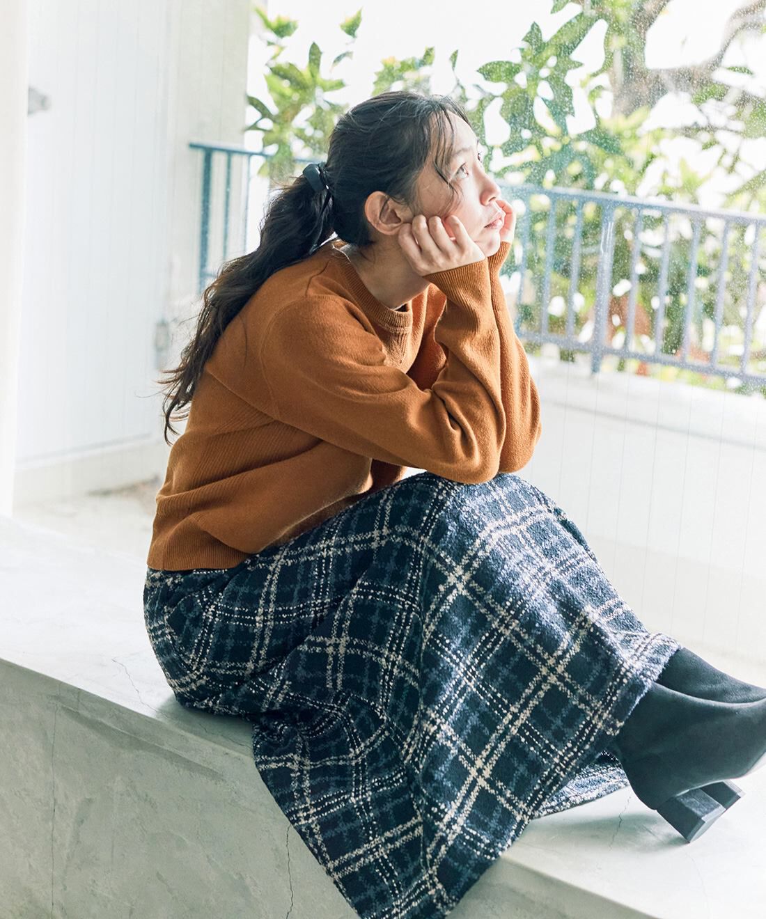 and myera|ヴィンテージ チェック スカート ブラックのコーディネート