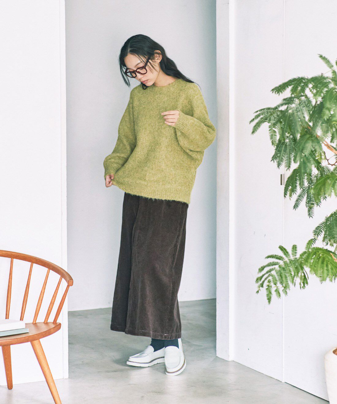 and myera|and myera マルチコールの台形スカート〈茶〉