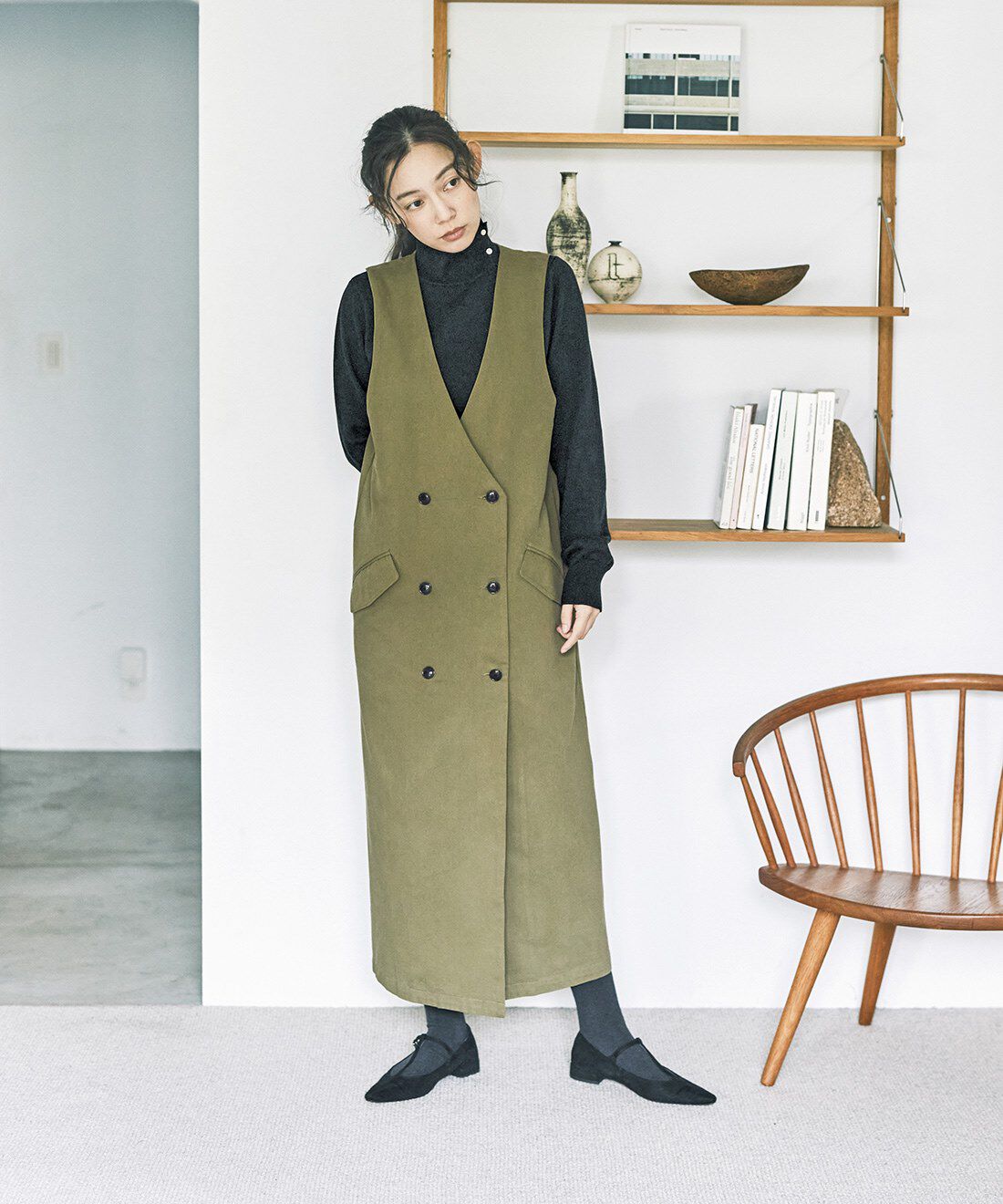 and myera|綿100% ダブル ジャンスカ グリーンのコーディネート