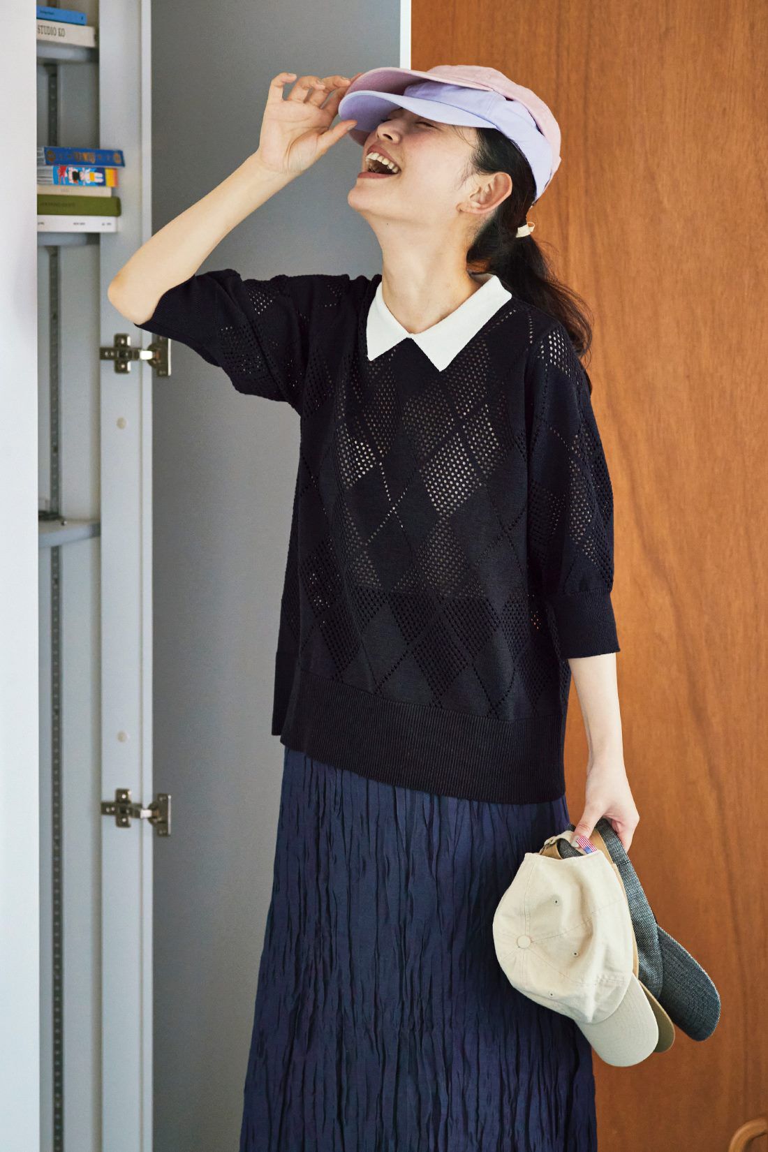and myera アーガイル模様のニットポロシャツ｜and