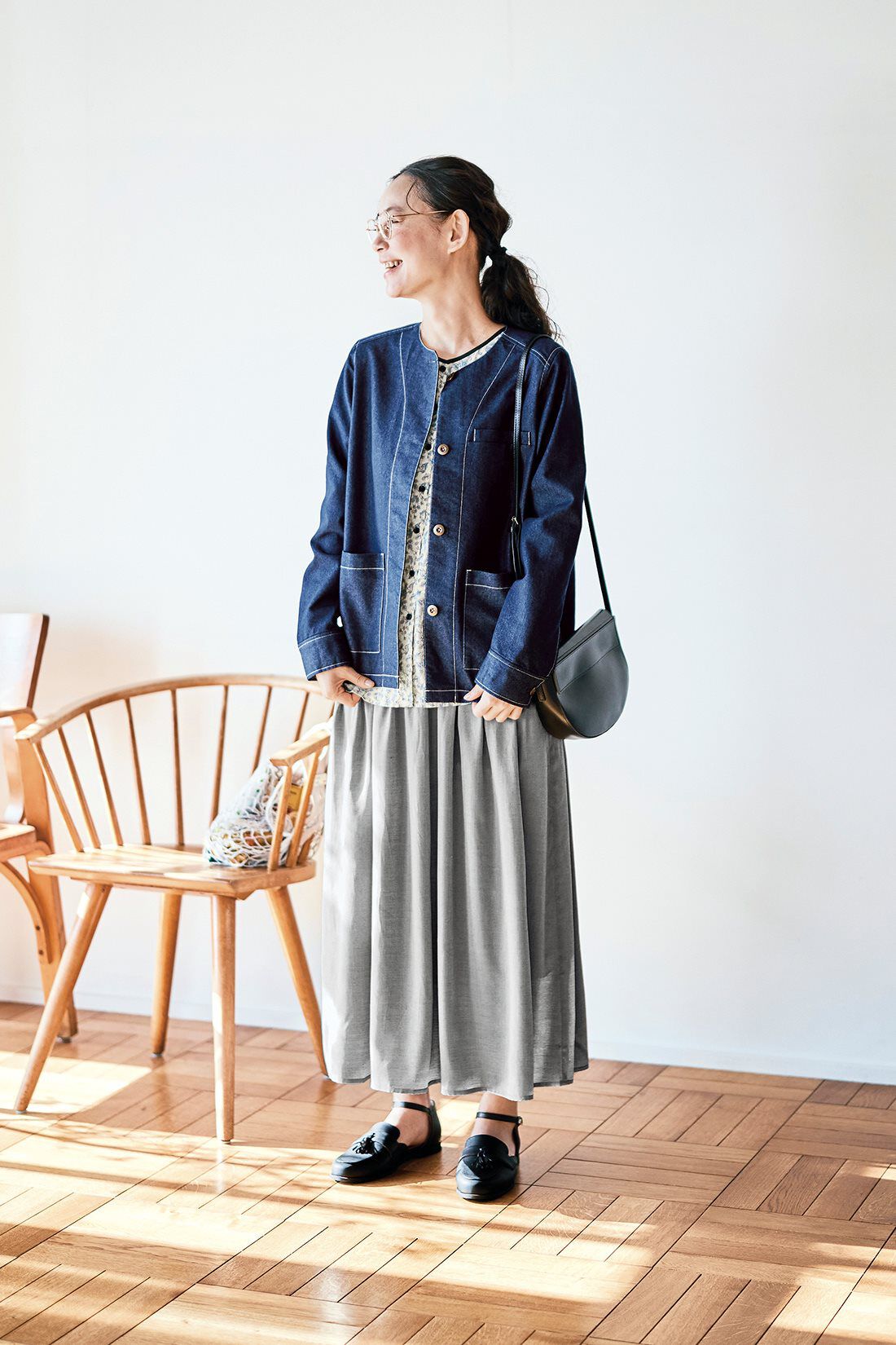 and myera そよぐスカート〈シルバーグレー〉｜and myera[アンド