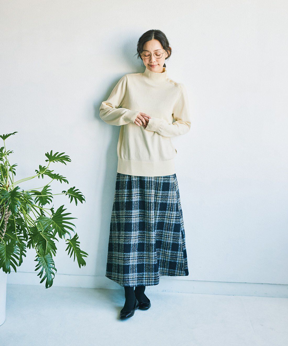 and myera|ヴィンテージ チェック スカート ブラックのコーディネート