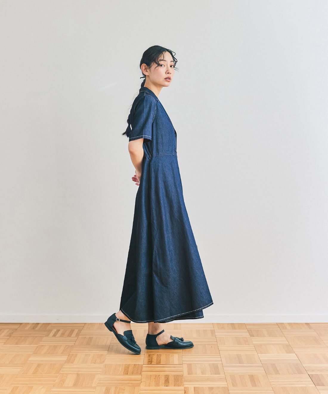 and myera|and myera ダブルボタンのデニムワンピース