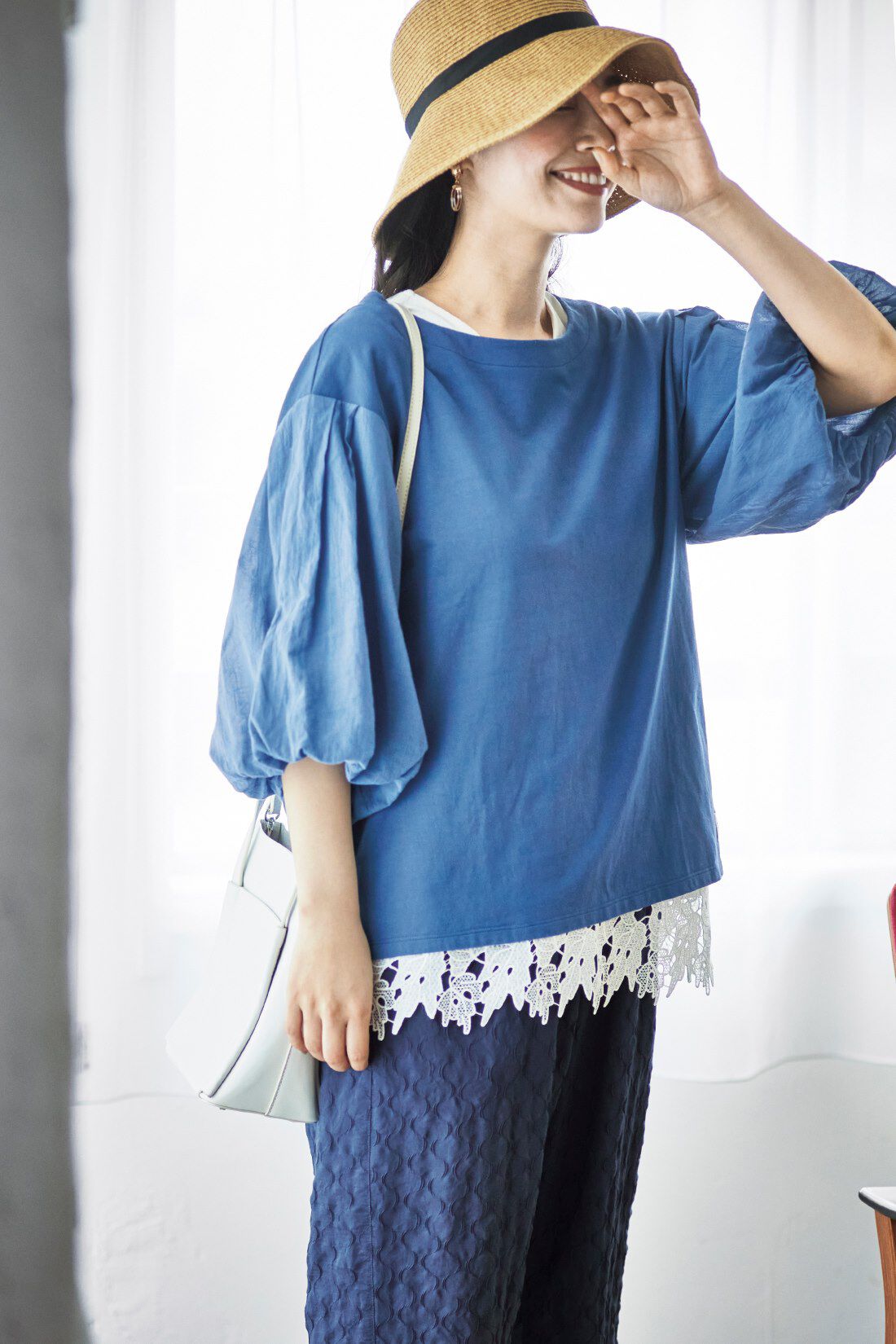 ａｎｄ ｍｙｅｒａ バルーンスリーブTシャツ〈ブルー〉｜Tシャツ・カットソー｜トップス｜レディースファッション｜レディースファッション・洋服の通販｜and  myera