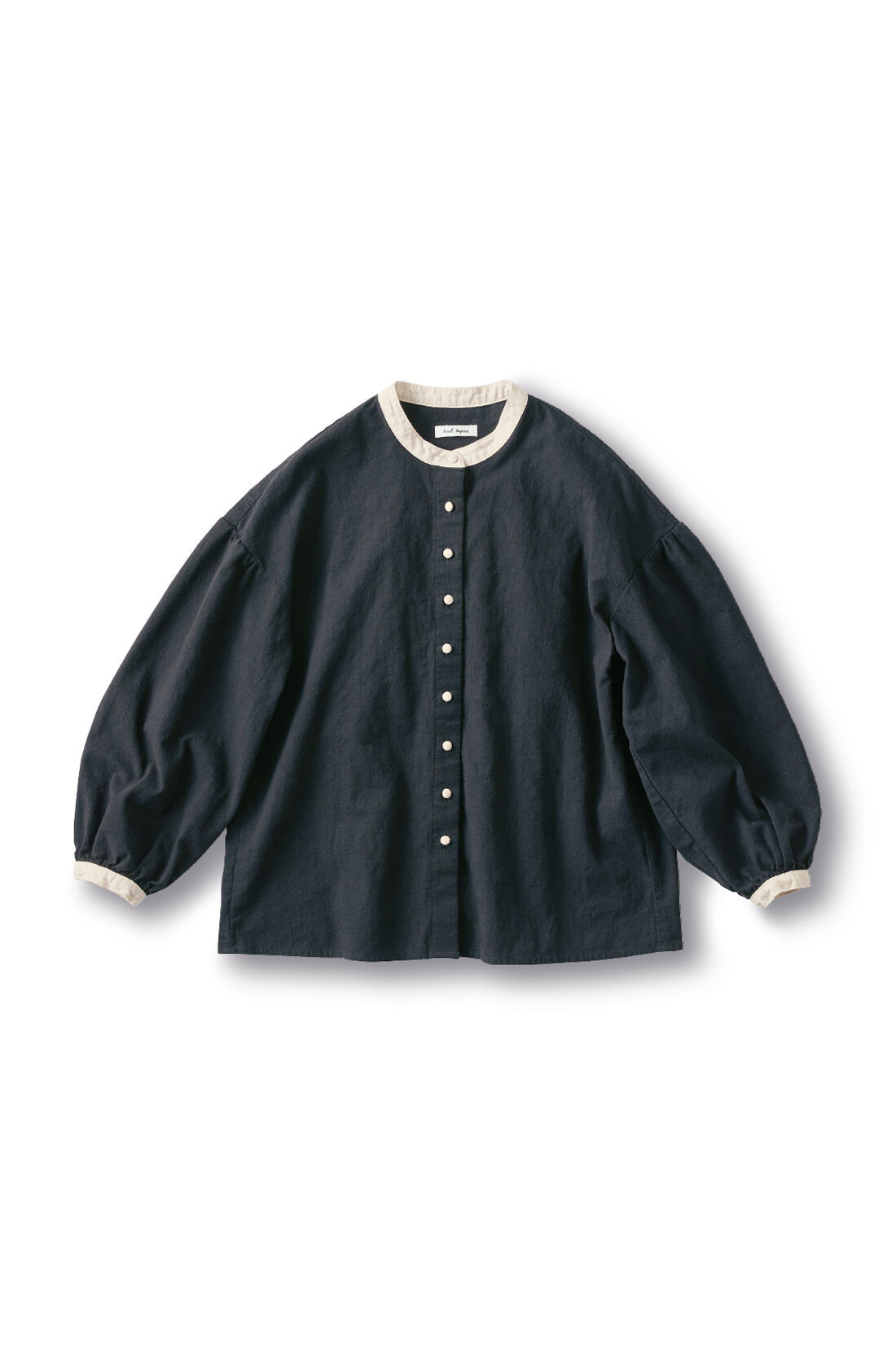 and myera リネン綿のクレリックブラウス〈黒〉｜and myera