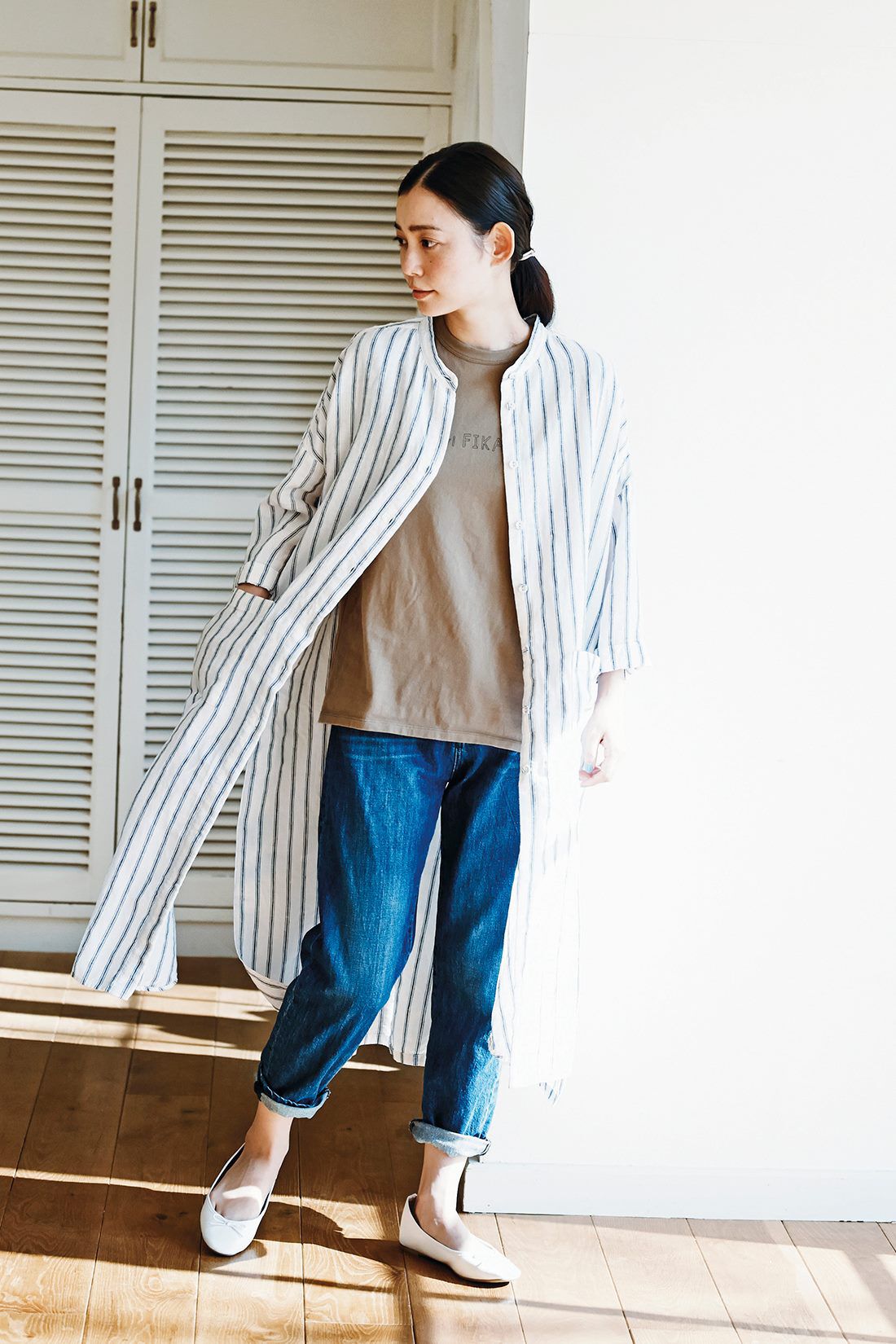 and myera リネンストライプワンピトップス｜and myera[アンド