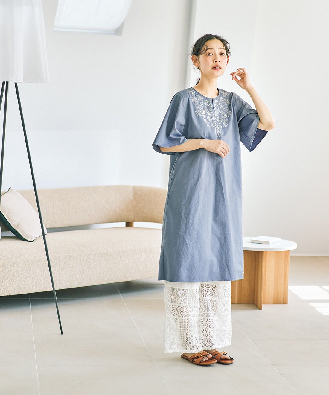 and myera|and myera パッチワークレースパンツ〈白〉