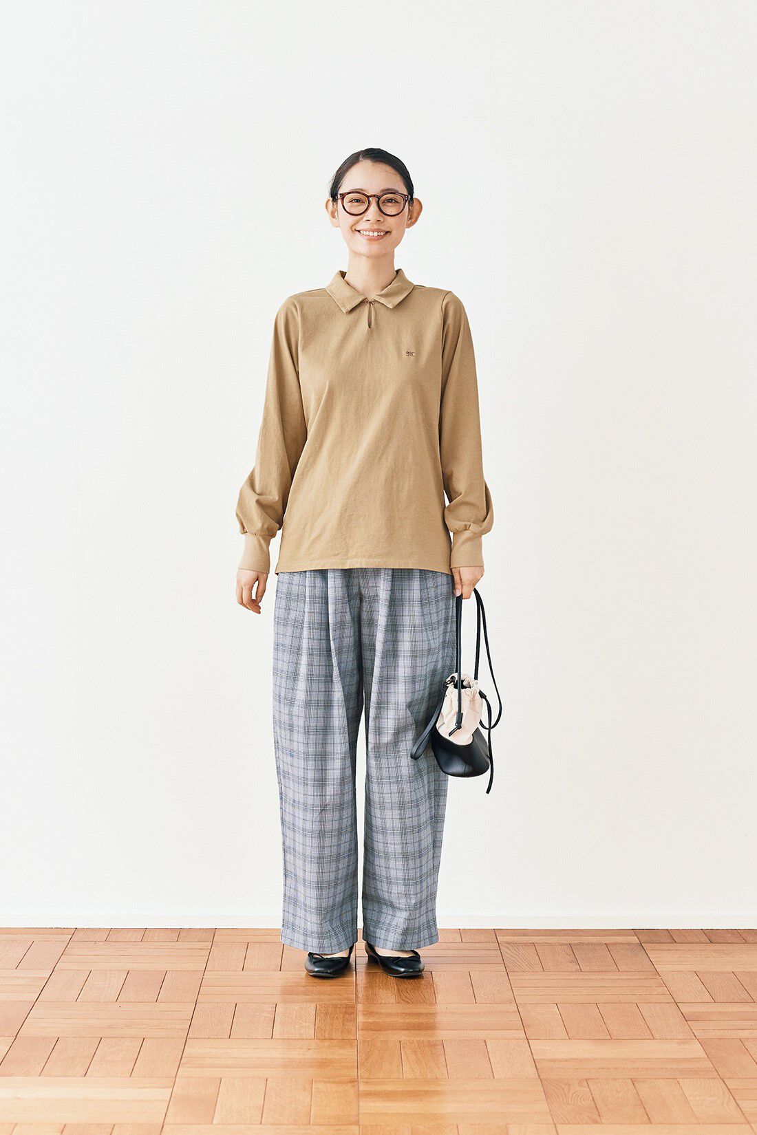 and myera|and myera 長袖ポロTトップス〈ブラウン〉