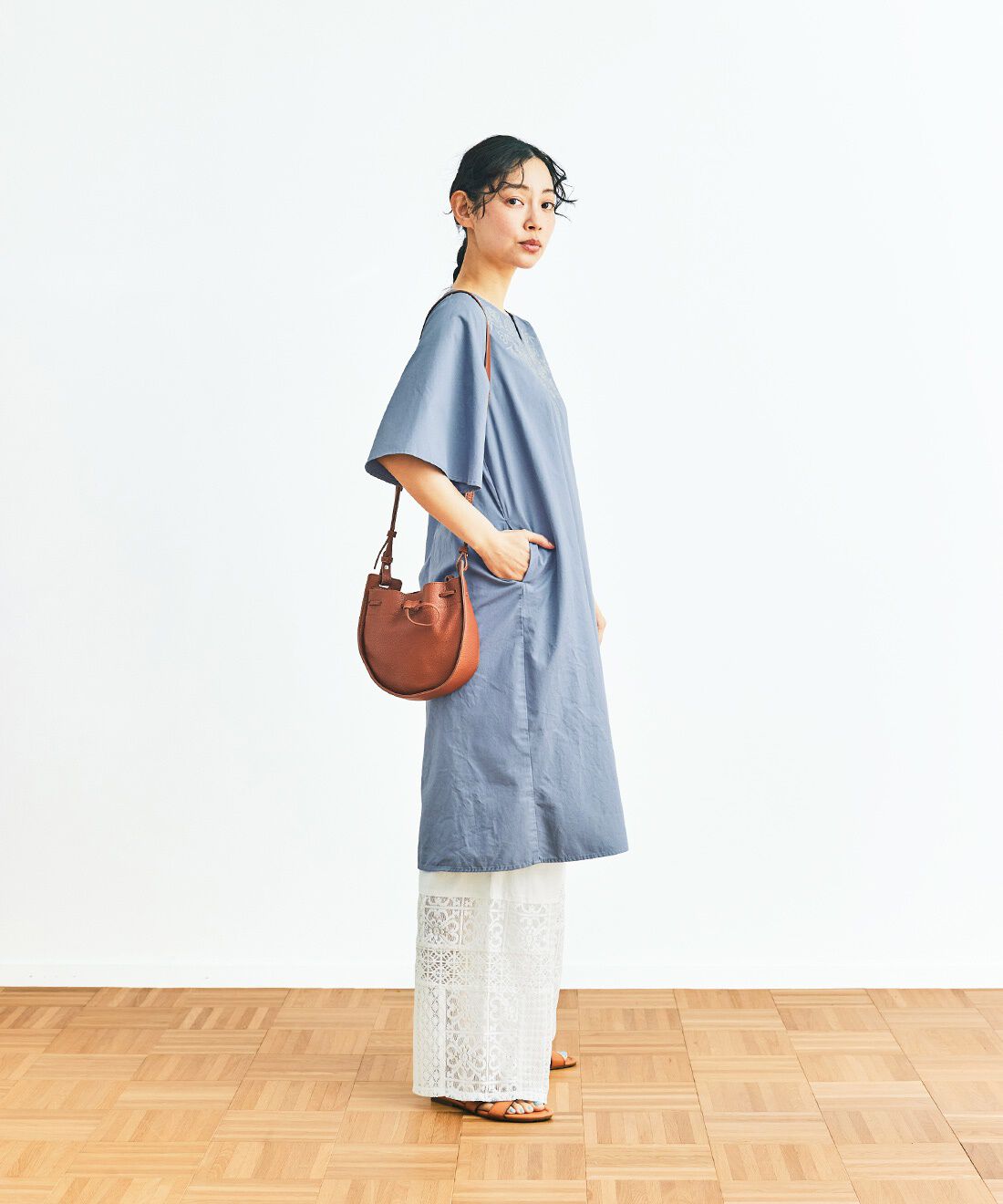 and myera|and myera パッチワークレースパンツ〈白〉