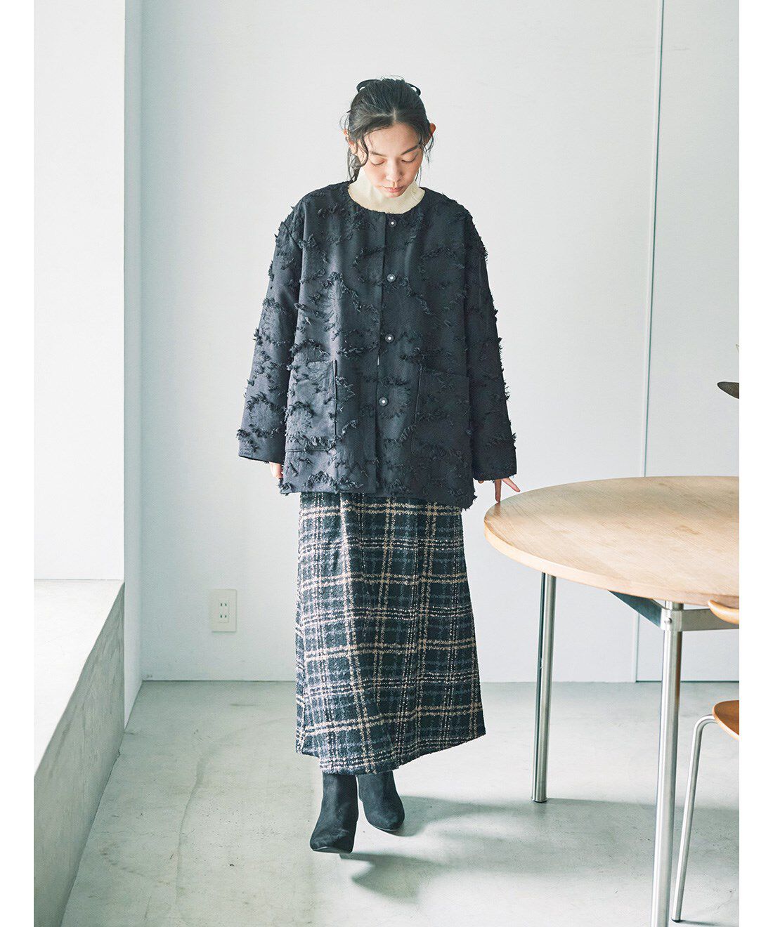 and myera|ａｎｄ　ｍｙｅｒａフリンジジャカードコートと綿100% ボタン開き タートルのコーディネート