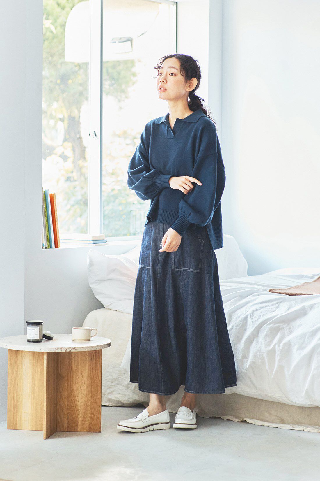 and myera［アンドマイラ］|and myera ワイドシルエットのスキッパーセーター 〈紺〉