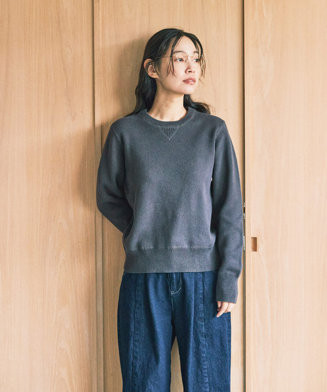 and myera|デニム ハイウエスト ジーンズ ネイビーのコーディネート