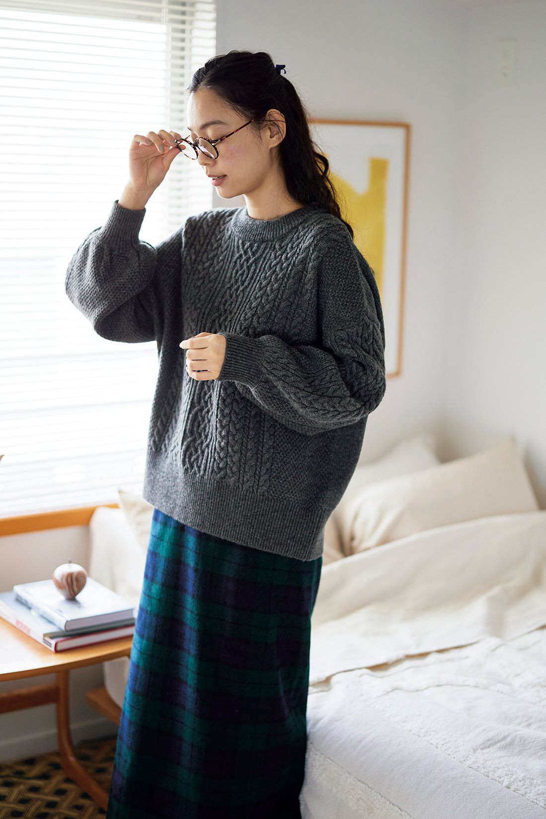 and myera|ａｎｄ　ｍｙｅｒａアランセーター〈チャコール〉のコーディネート