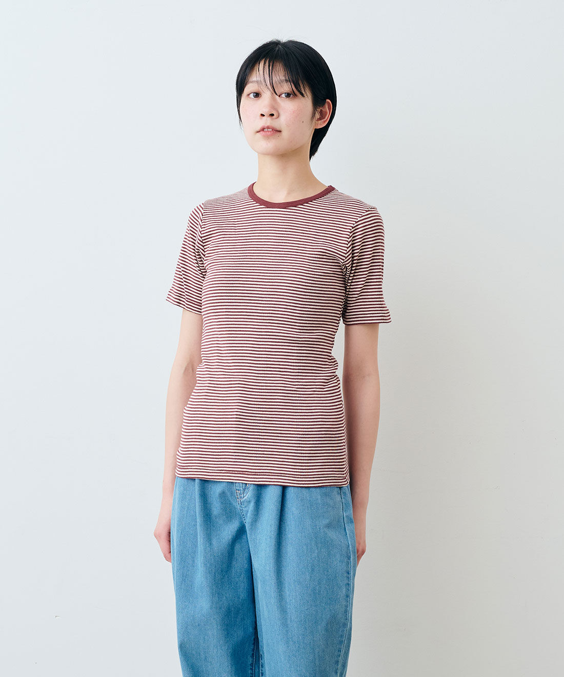 シロップ．|【WEB限定】miller リブボーダーＴシャツ〈イエロー×ブラウン〉【シロップ．バスケット】|※お届けのカラーとは異なります。
