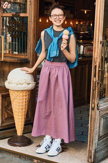 シロップ． | アイスクリームカラー 綿麻スカート〈ピンク〉