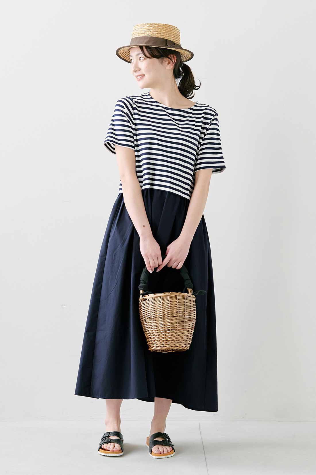 SYRUP. [シロップ．]|シロップ． ベストコーディネートに見えるドッキングワンピース〈ネイビー〉|身長162cm/Mサイズ着用