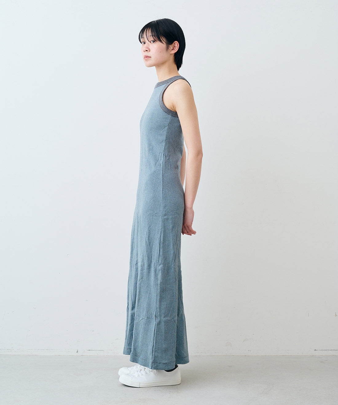 シロップ．|【WEB限定】miller リブボーダーカップ付きワンピース〈ブルー×グレー〉【シロップ．バスケット】|モデル身長:163cm