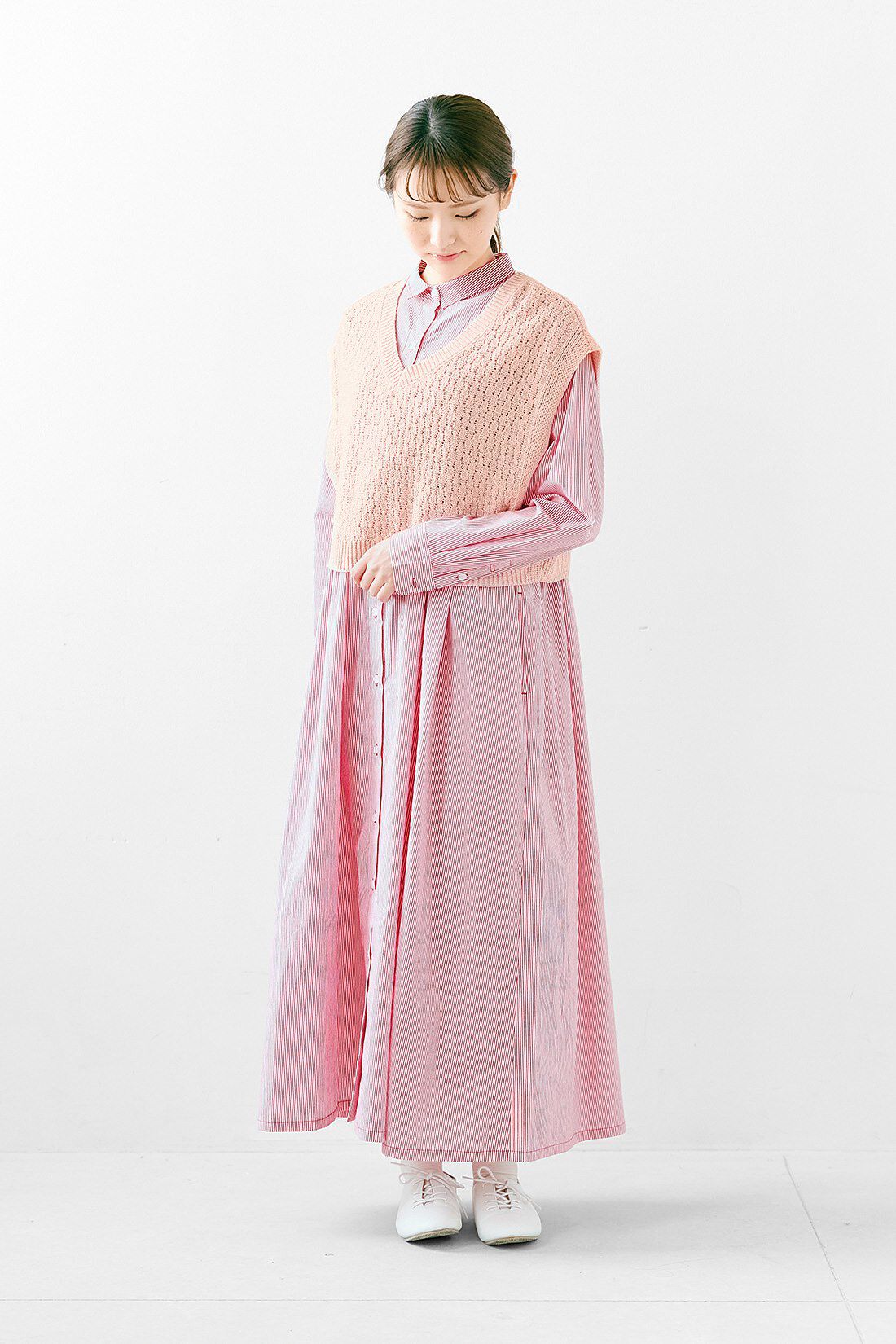 SYRUP. [シロップ．]|シロップ.　いろいろな編み柄のコットン100％ニットベストの会|身長162cm/Mサイズ着用