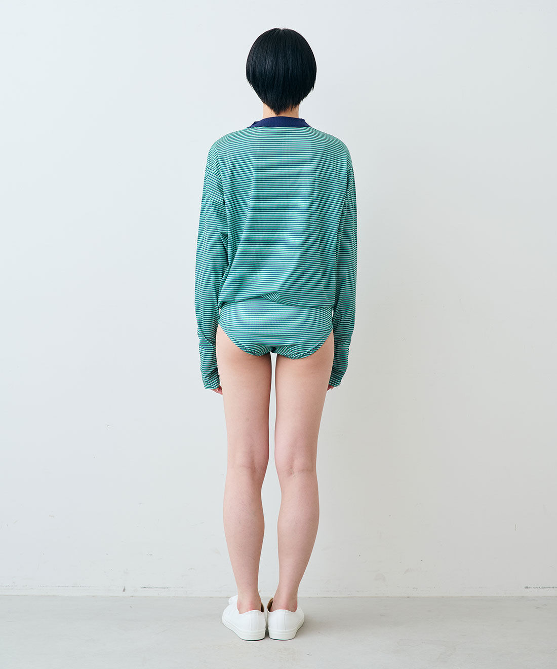 シロップ．|【WEB限定】miller ボーダーラッシュガード〈ブルー〉【シロップ．バスケット】|モデル身長:163cm ※お届けのカラーとは異なります。
