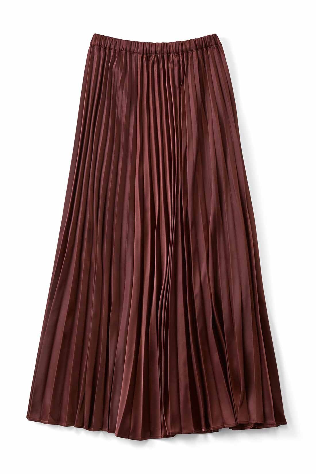 シロップ．|シルエットがキレイなサテンプリーツスカート〈ブラウン〉