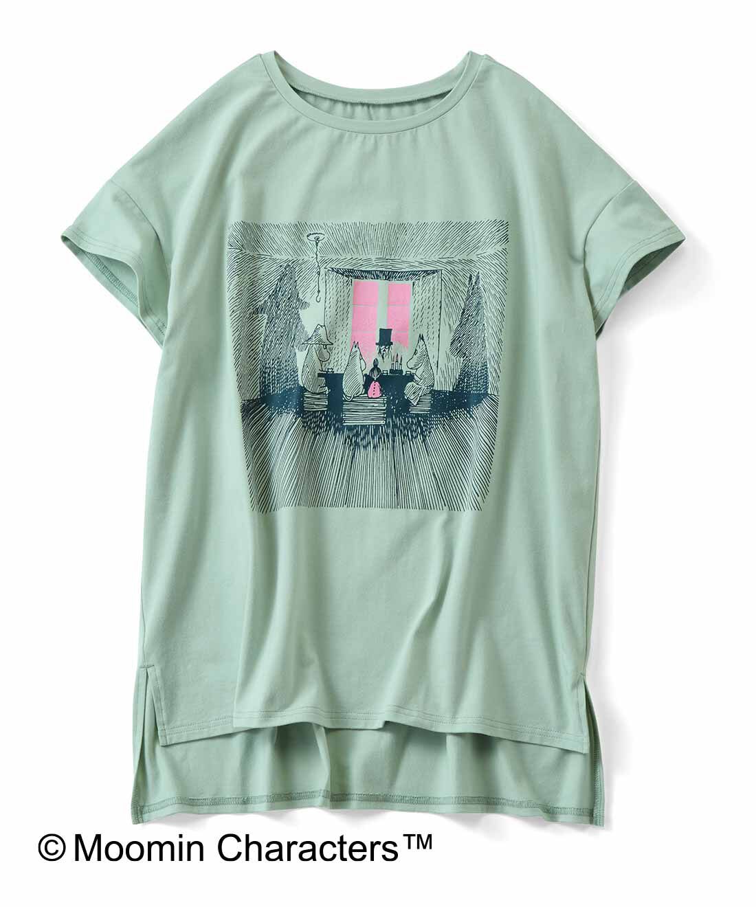 シロップ．|ムーミン 挿し絵が印象的な プリントチュニックTシャツの会|〈ミントグレー〉