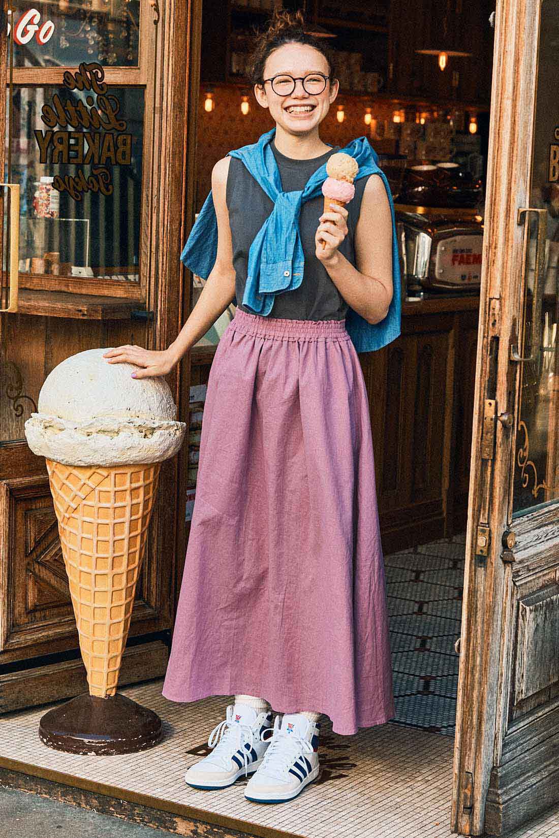 SYRUP. [シロップ．]|シロップ． アイスクリームみたいなカラーが目を引く　軽やかに揺れる綿麻スカート〈ストロベリーミルク〉