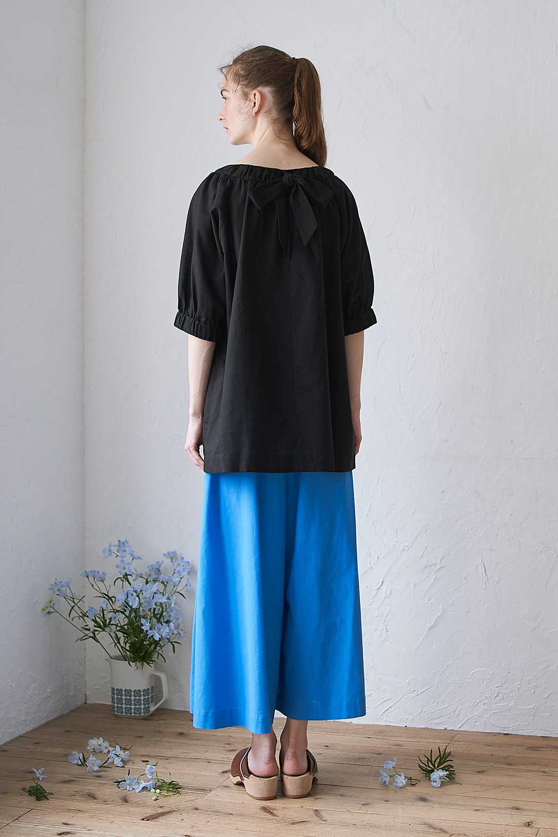 シロップ．|スカートみたいな コットンリネンのボリュームガウチョパンツ〈ブルー〉