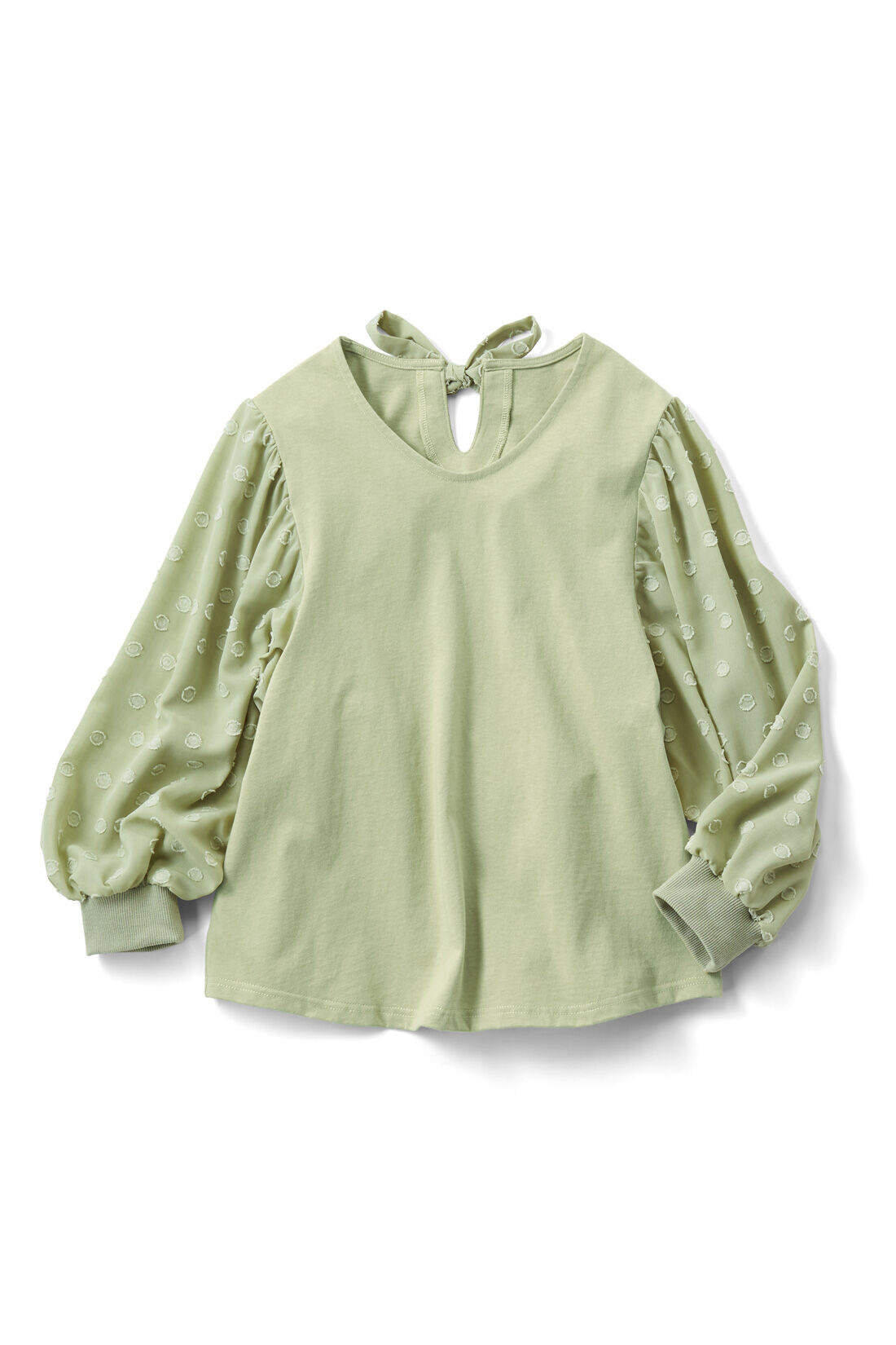 シロップ．|ドット袖と後ろリボンのブラウスTシャツ〈グリーン〉