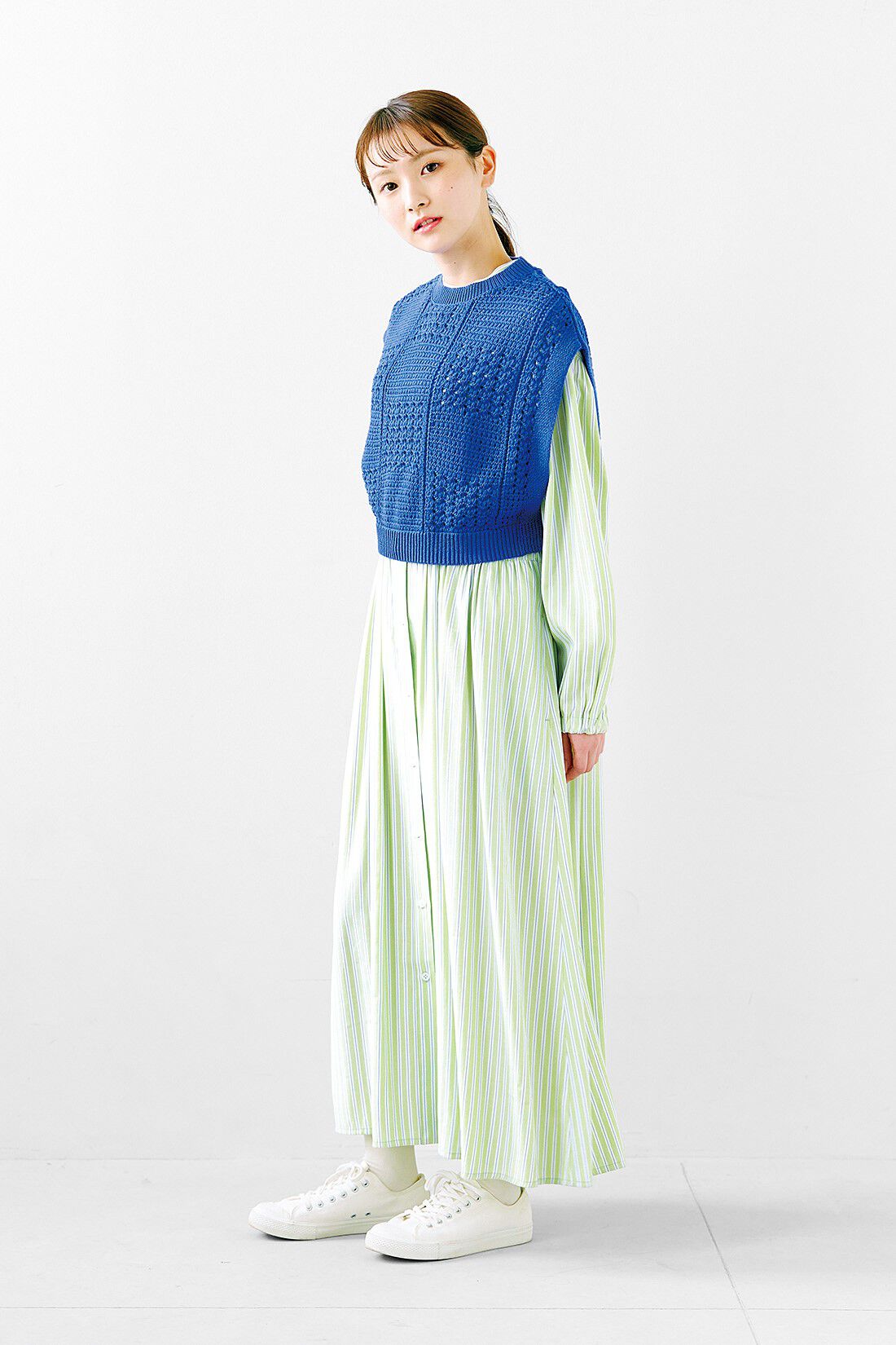 SYRUP. [シロップ．]|シロップ.　いろいろな編み柄のコットン100％ニットベストの会|身長162cm/Mサイズ着用