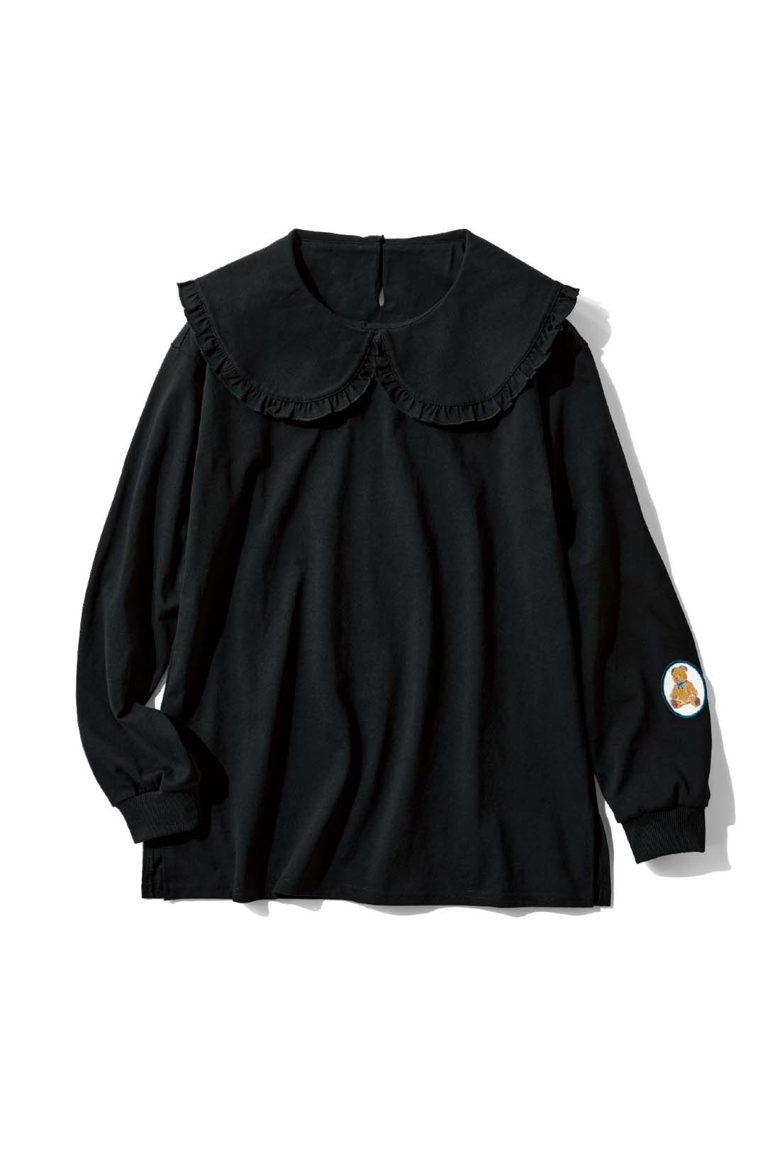 シロップ．|Tシャツ素材でつくったフリル衿のワッペントップス〈ブラック〉